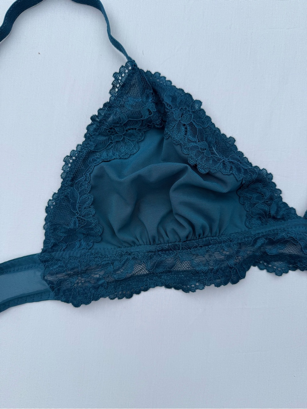 Delicate Mesh & Lace Triangle Bralette - Deep Teal
